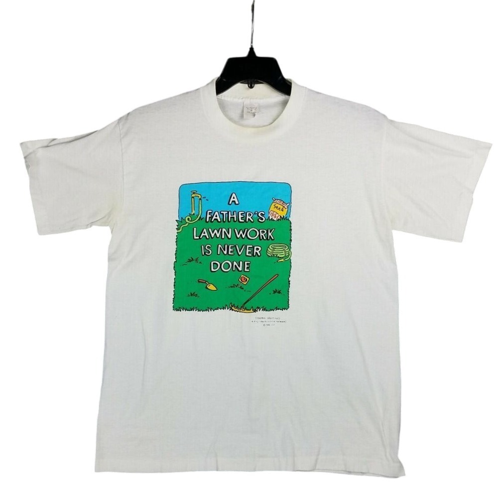 Vintage 90s Shoebox Greetings Lawn Work Graphic Tee Single Stitch White XL USA